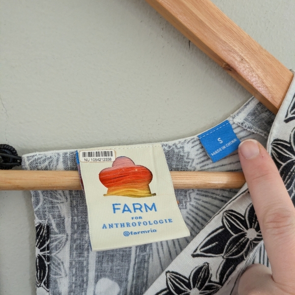 Farm Rio Puff Sleeve Linen Anthropologie Black White Beaded Mini Dress Size S - Picture 6 of 11